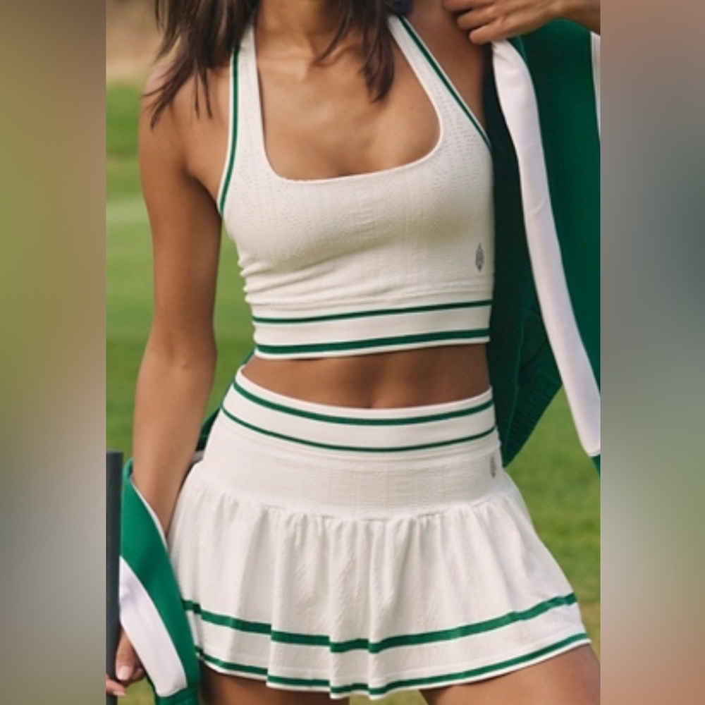 FP Movement by Free People White and Green Skater Skirt Set